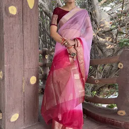KALINI Tie and Dye Zari Organza Leheriya Saree-image-99