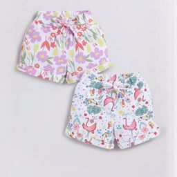 Biskid Girls White Floral Printed With Bow Shorts-image-90