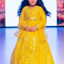 Alyaansh Couture Girls Mirror Embellished Pure Cotton Maxi Ethnic Dress With Dupatta-picture-4