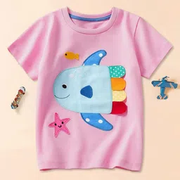LULU & SKY Girls Applique Printed Round Neck Cotton Relaxed Fit T-shirt-picture-47