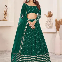 ETHNIC PLUS Embellished Sequinned Lehenga & Unstitched Blouse With Dupatta-image-0