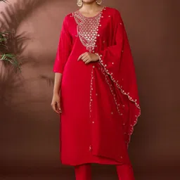 Jaipur KurtiYoke Design Chanderi Cotton Straight Kurta With Trousers And Dupatta-image-74