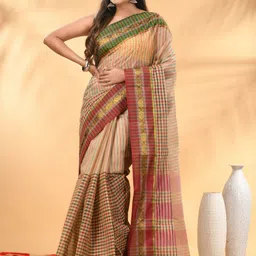 Charukriti Checked Zari Pure Cotton Taant Saree-picture-7
