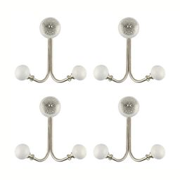 IndianShelf Silver-Toned & White 4 Pieces Floral Ceramic Strewn Wall Hooks-image-30