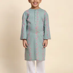 Maaesa Boys Floral Printed Regular Beads and Stones Pure Cotton Kurta with Pyjamas-picture-14