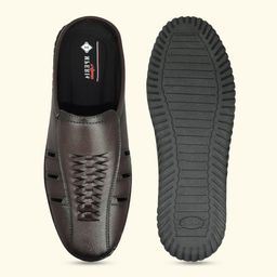 IMPERIO Men Open Back Textured Mules with Laser Cuts image 2