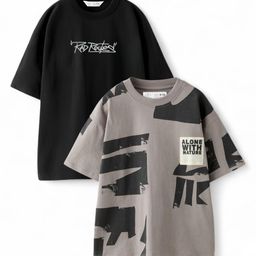 Alan Jones Set Of 2 Typography Printed Drop-Shoulder Sleeves Cotton Oversized T-shirt-picture-28