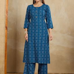 Women Basket Women Checked Printed Cotton Kurta with Trousers-picture-53