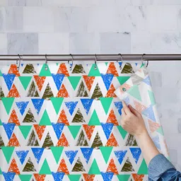 ArtzFolio White & Blue Geometric Printed Waterproof Shower Curtain-image-83