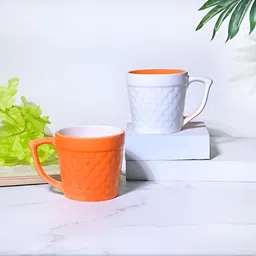 Storepedia Yellow & White Handcrafted Textured Ceramic Glossy Cups Set of Cups and Mugs-5