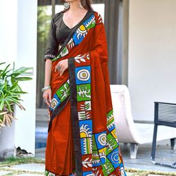 Moda Rapido Black Colourblocked Pure Cotton Block Print Sarees-picture-0