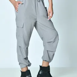 OWL MINK Women Loose Fit Mid -Rise Cargos Trousers-image-21