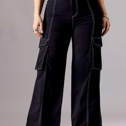 Miss Chase A+ Women High-Rise Stretchable Wide Leg Cargo Styles Denim Jeans-image-33