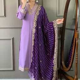 CaniBani Purple Silk Blend Kurta Sets-52