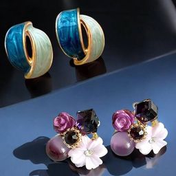 DressBerry Set Of 2 Agate Studded Contemporary Shaped Studs-29