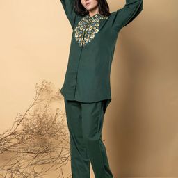 Readiprint Fashions Floral Embroidered V-Neck Top With Trousers-picture-19