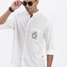 SHOWOFF Men Premium Band Collar Solid Cotton Slim Fit Casual Shirt-image-77