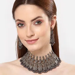 PUJVI Beaded Oxidised Jewellery Set-image-9