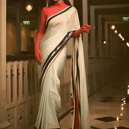 Moda Rapido Cream Printed Satin Ikat Sarees-picture-11