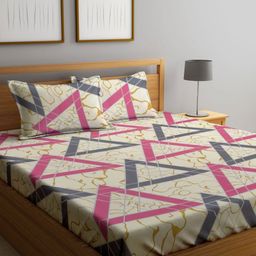 Myntra Elegant Homes Cream Geometric Printed 300 TC King Bedsheet Set 2.50 m x 2.20 m-image-98