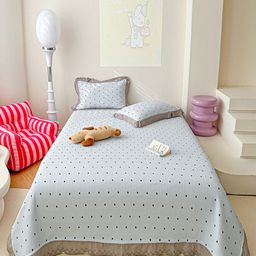 JC HOME Blue Polka Dots Printed 162 TC Double Queen Bed Cover & 2 Pillow Covers-image-73