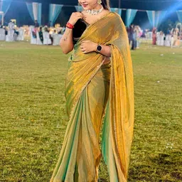 KALINI Gold Silk Blend Solid Sarees-image-53