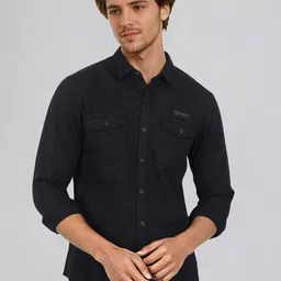 Wrangler Men Cutaway Collar Solid Cotton Casual Shirt-image-12