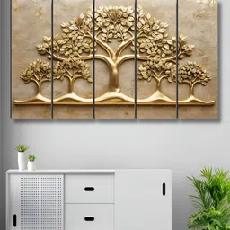 Myntra Elegant Homes Gold-Toned & Brown 5 Pieces Tree of Life MDF Wooden Wall Art-image-73