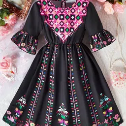 White World Girls Floral Print Fit & Flare Maxi Dress-image-74