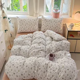 JC HOME Nude-Coloured & White Polycotton 4 Piece Double Extra Large Regular Bedding Set-picture-34