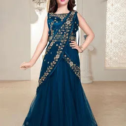 White Button Girls Embellished Beads and Stones Ready to Wear Lehenga & Blouse With Dupatta-48