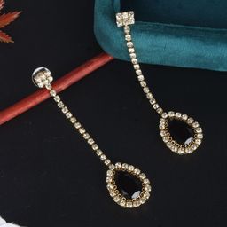 StyleCast Gold-Plated Rhinestone Studded Teardrop Shaped Drop Earrings-image-67