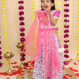BownBee Girls Floral Gotta Patti Pure Cotton Ready To Wear Lehenga & Choli With Dupatta-picture-7