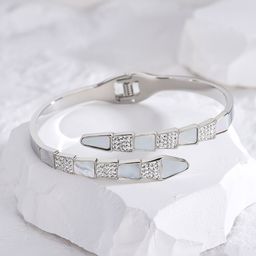 GOLDIWALA Women Cubic Zirconia Silver-Plated Bangle-Style Bracelet-image-48
