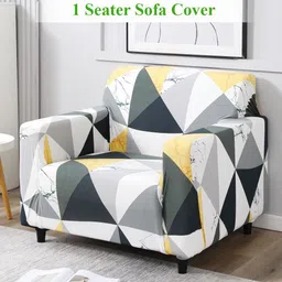 HOKIPO White & Grey Printed 1 Seater Sofa Cover With Arms-image-76