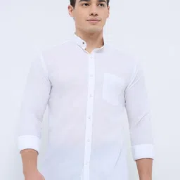 Park Avenue Band Collar Long Sleeves Slim Fit Casual Cotton Shirt-image-58