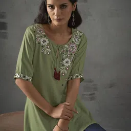 Anouk Floral Embroidered Liva A-Line Tunic-image-49