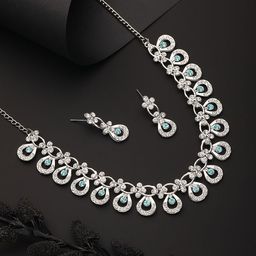 Anouk Rhodium-Plated Crystal Stone -Studded Jewellery Set-29