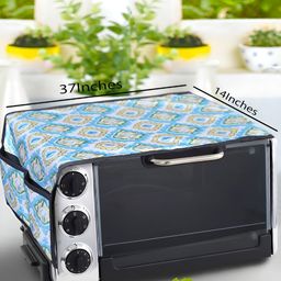 AAZEEM Blue & White Printed Microwave Oven Top Cover With 4 Utility Pockets image 3