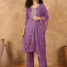 Varanga Women Ethnic Motifs Embroidered Regular Sequinned Kurta with Trousers & With Dupatta-picture-42