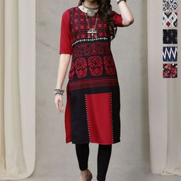 7Threads Selection Of 6 Ethnic Motifs Printed Round Neck Straight Kurta-image-92