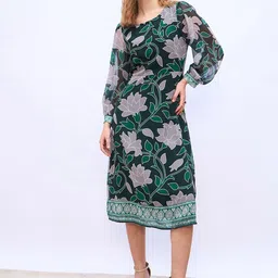 Styli Floral Print Puff Sleeve A-Line Midi Dress-picture-14