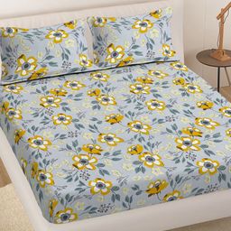 Myntra Elegant Homes Grey Floral 300 TC King Bedsheet With 2 Pillow Covers-picture-25