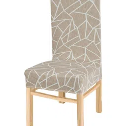 Yellow Weaves Beige-Coloured & White Printed Chair Cover-image-87