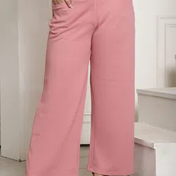 theRebelinme Women Plus Size Relaxed Straight Fit Easy Wash Cotton Regular Trousers-image-80