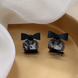 Krelin Rhodium-Plated Crystals Studded Elegant Statement Bow Studs-5