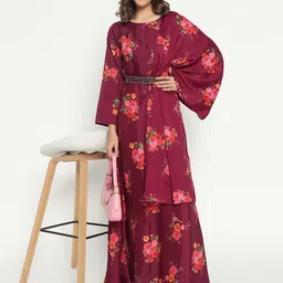 Femvy Cotton Floral Printed Belted Fit & Flare Maxi Dress-image-49