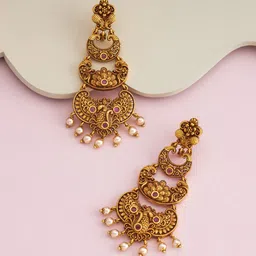 Kushal's Fashion Jewellery Gold-Plated Ethnic Antique Crescent Shaped Drop Earrings-44