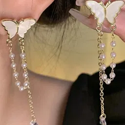 AKISON JEWELS Butterfly Shaped Drop Earrings With Pearls-28