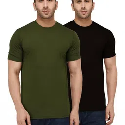 Kroptee Men Pack of 2 Solid Cotton T-shirts-picture-3